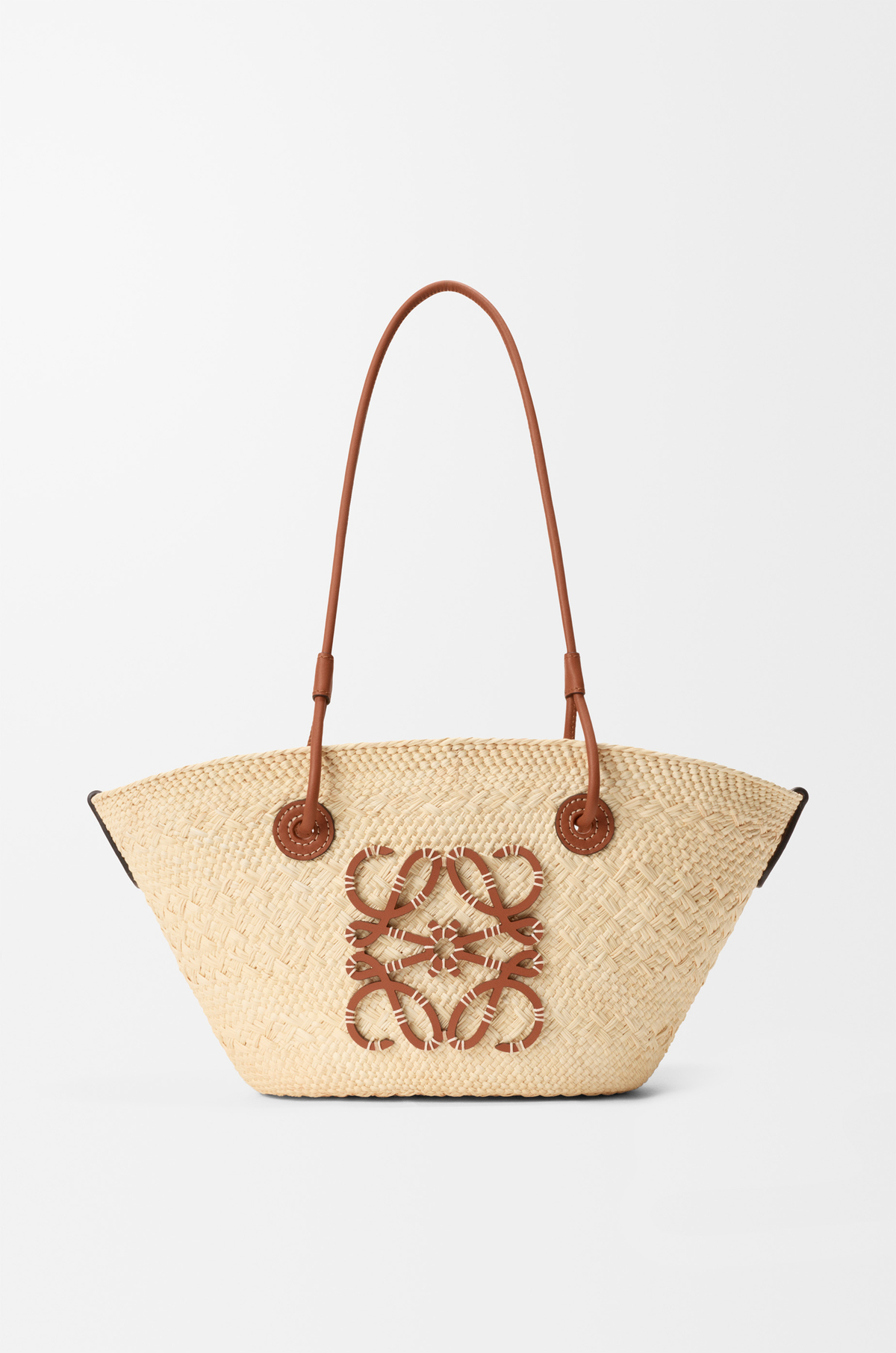 Small Anagram basket bag in iraca palm and calfskin