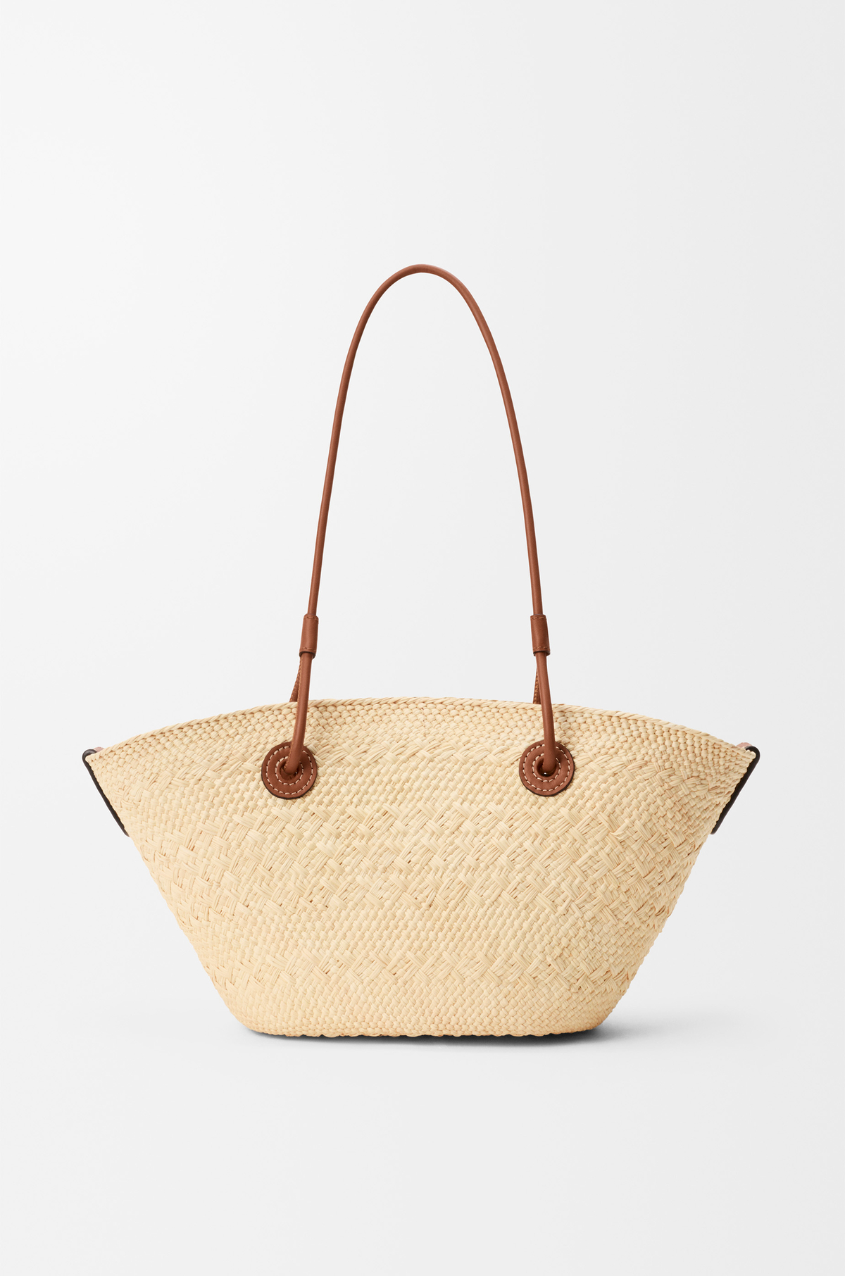 Small Anagram basket bag in iraca palm and calfskin