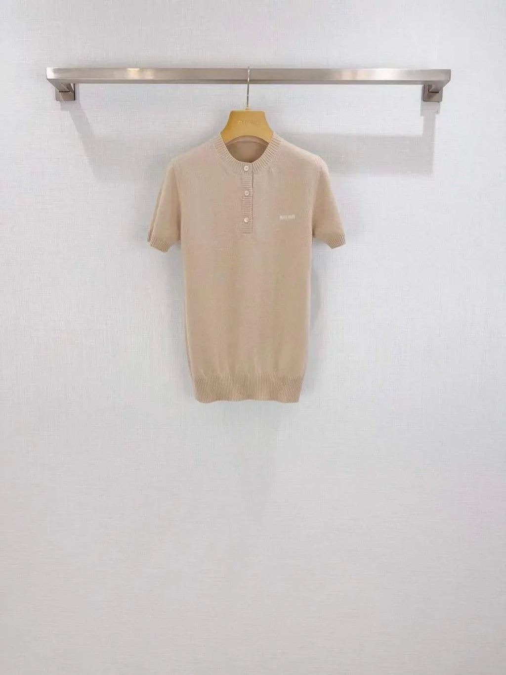 Women's Classic Knit Short Sleeve Top with Button Detail and Ribbed Trim - SenopekooCLO