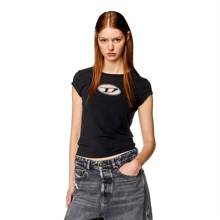DIESEL Women's Oval D Cut-Out Slim Fit Graphic T-Shirt