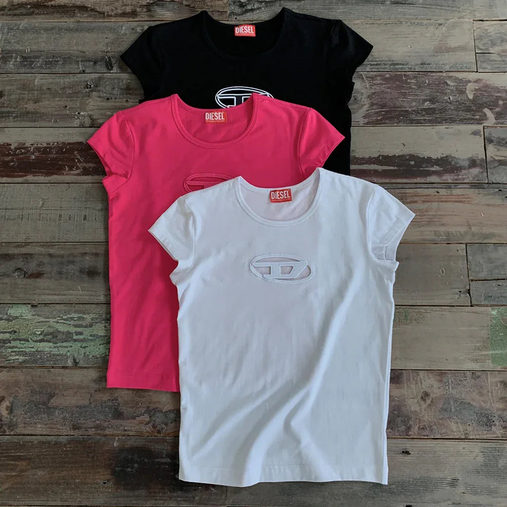DIESEL Women's Oval D Cut-Out Slim Fit Graphic T-Shirt