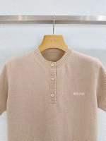 Women's Classic Knit Short Sleeve Top with Button Detail and Ribbed Trim - SenopekooCLO